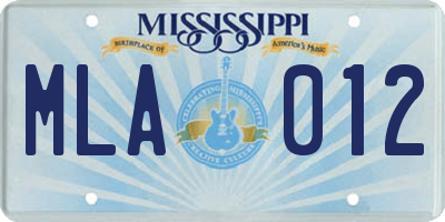 MS license plate MLA012