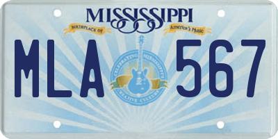 MS license plate MLA567