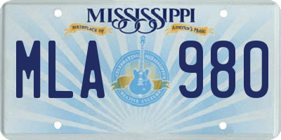 MS license plate MLA980