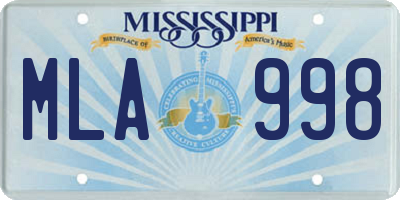 MS license plate MLA998