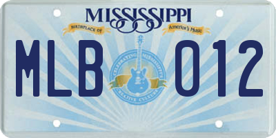MS license plate MLB012