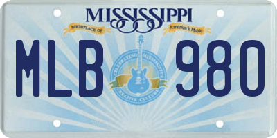 MS license plate MLB980