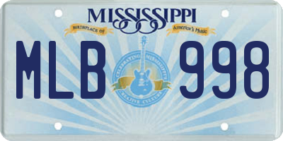 MS license plate MLB998