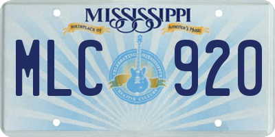 MS license plate MLC920