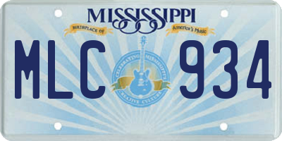 MS license plate MLC934
