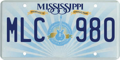 MS license plate MLC980
