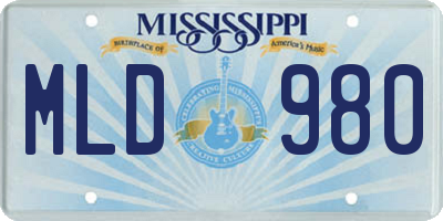 MS license plate MLD980