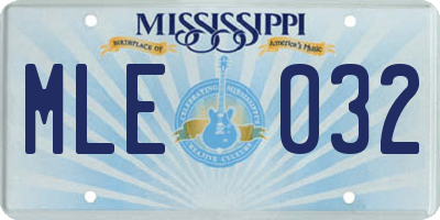 MS license plate MLE032