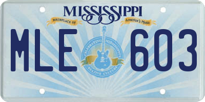 MS license plate MLE603