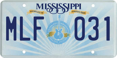 MS license plate MLF031