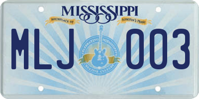 MS license plate MLJ003