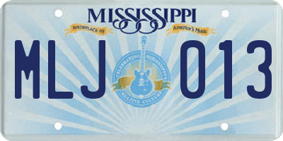 MS license plate MLJ013