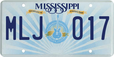 MS license plate MLJ017