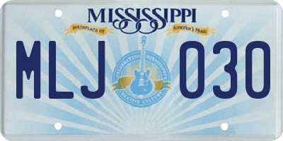 MS license plate MLJ030