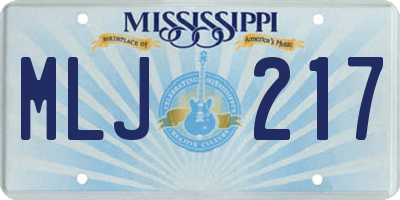 MS license plate MLJ217