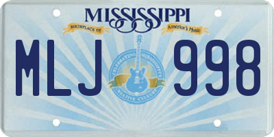 MS license plate MLJ998