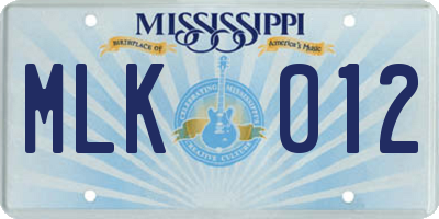 MS license plate MLK012
