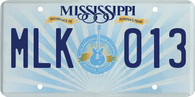 MS license plate MLK013