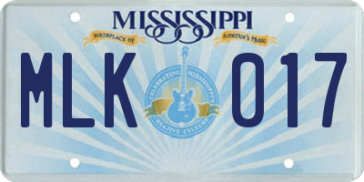 MS license plate MLK017