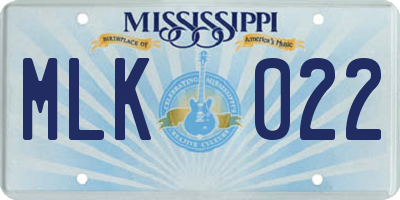 MS license plate MLK022