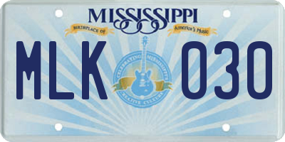 MS license plate MLK030