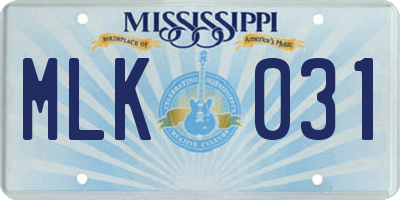 MS license plate MLK031
