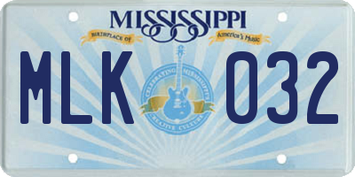 MS license plate MLK032