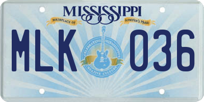 MS license plate MLK036