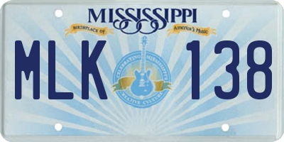MS license plate MLK138