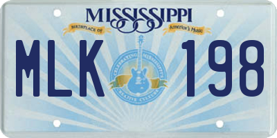 MS license plate MLK198