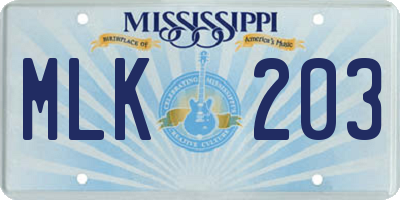 MS license plate MLK203