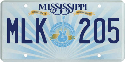 MS license plate MLK205