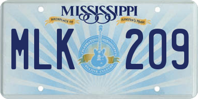 MS license plate MLK209
