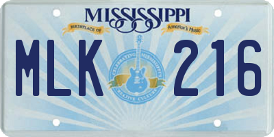 MS license plate MLK216