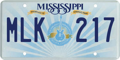 MS license plate MLK217