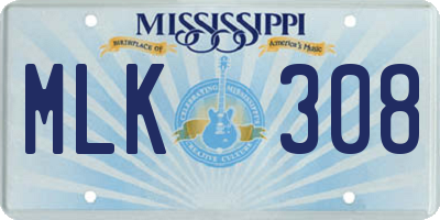 MS license plate MLK308