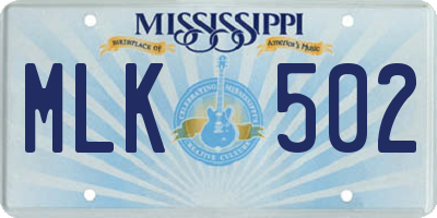 MS license plate MLK502