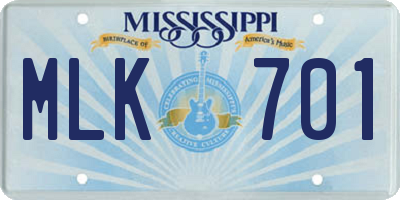 MS license plate MLK701