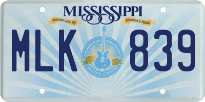 MS license plate MLK839