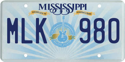 MS license plate MLK980