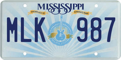 MS license plate MLK987