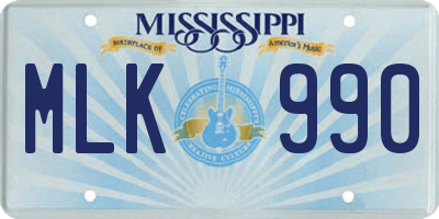 MS license plate MLK990