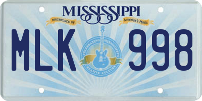 MS license plate MLK998