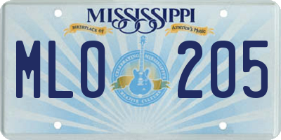 MS license plate MLO205