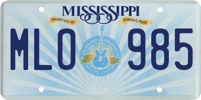 MS license plate MLO985