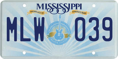 MS license plate MLW039