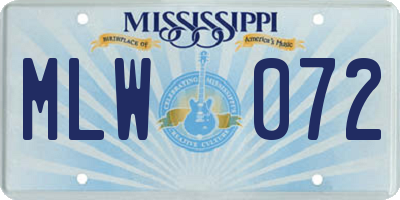 MS license plate MLW072