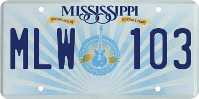 MS license plate MLW103
