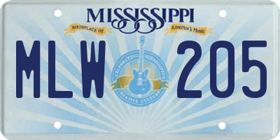 MS license plate MLW205