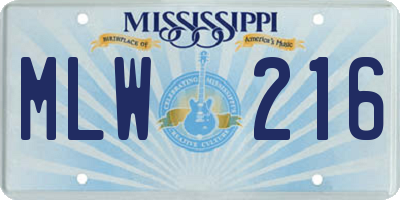 MS license plate MLW216